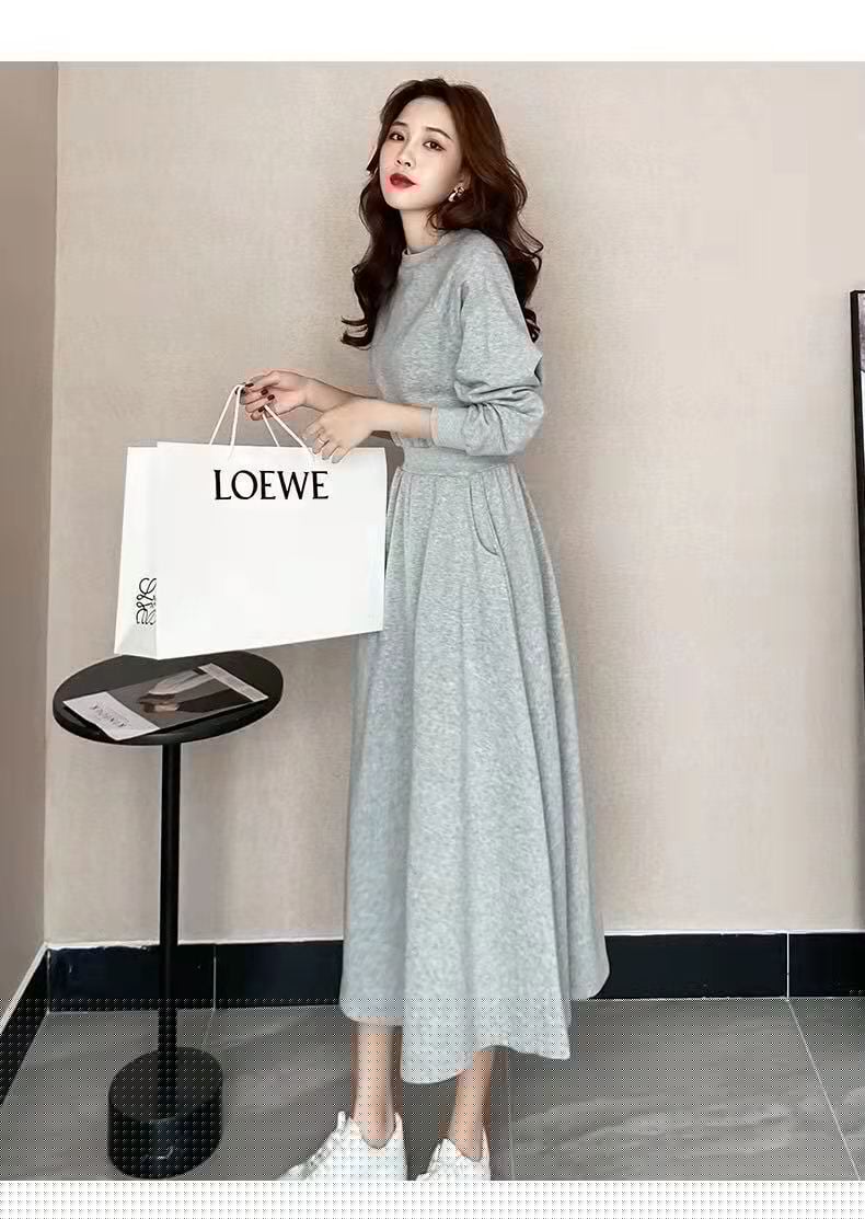 【dress】カジュアル気質満点着心地良い秋冬シンプル長袖ワンピース G2698