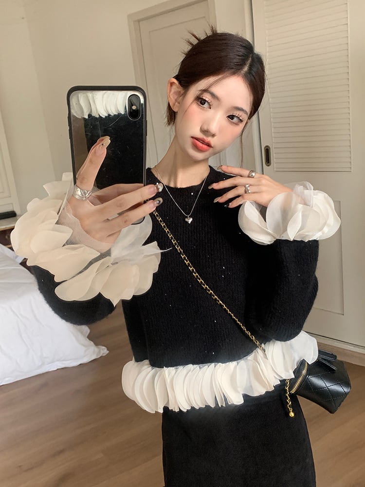 【tops】フレアスリーブニットセーターF6875