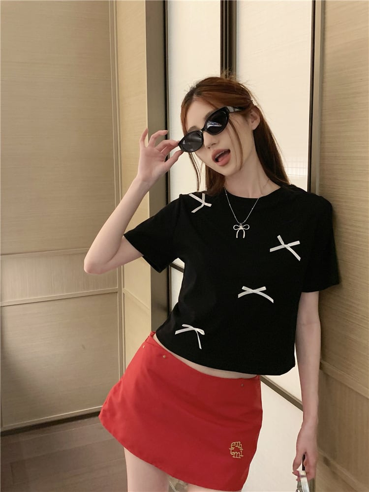 【tops】リボン付きTシャツ　M24440