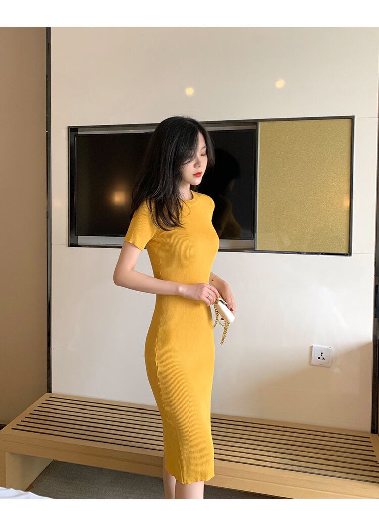 【dress】3色ラウンドネックニットワンピースF7285