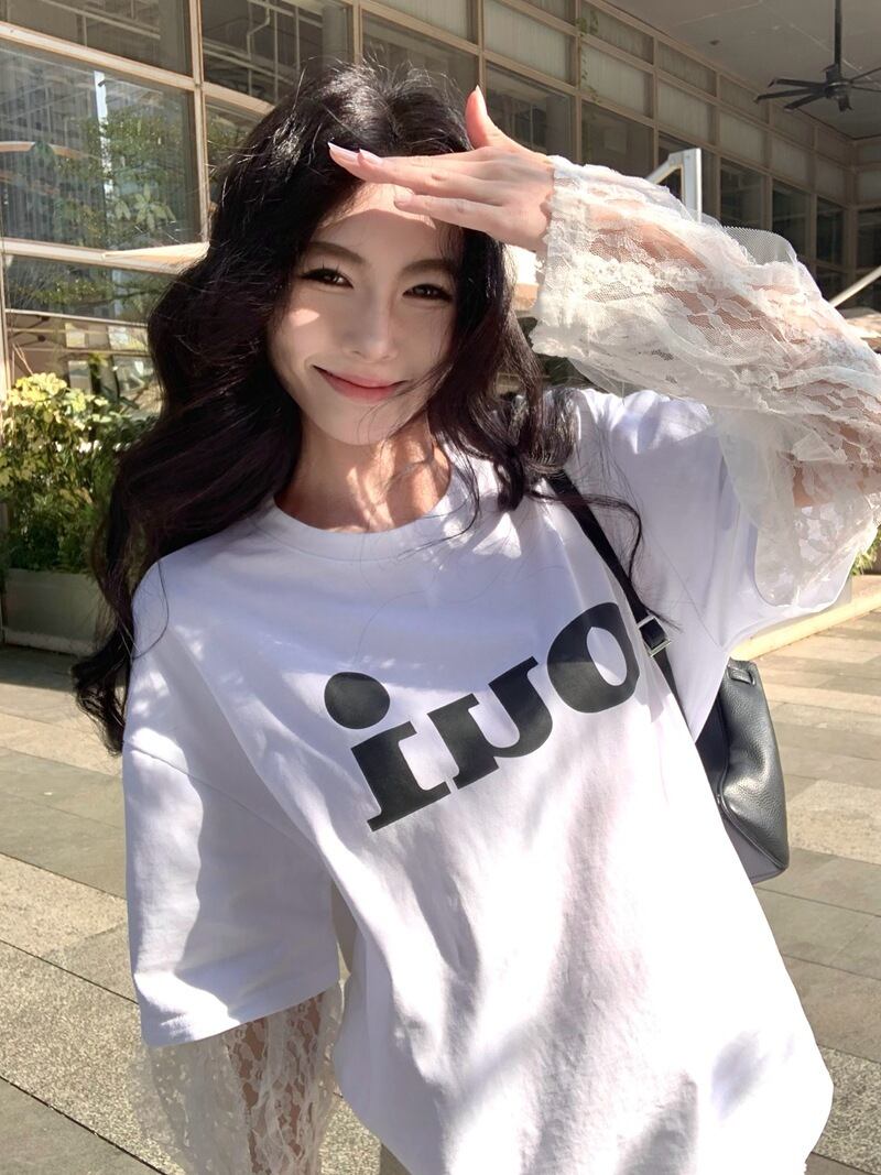 【tops】レース切り替えTシャツ　M28795
