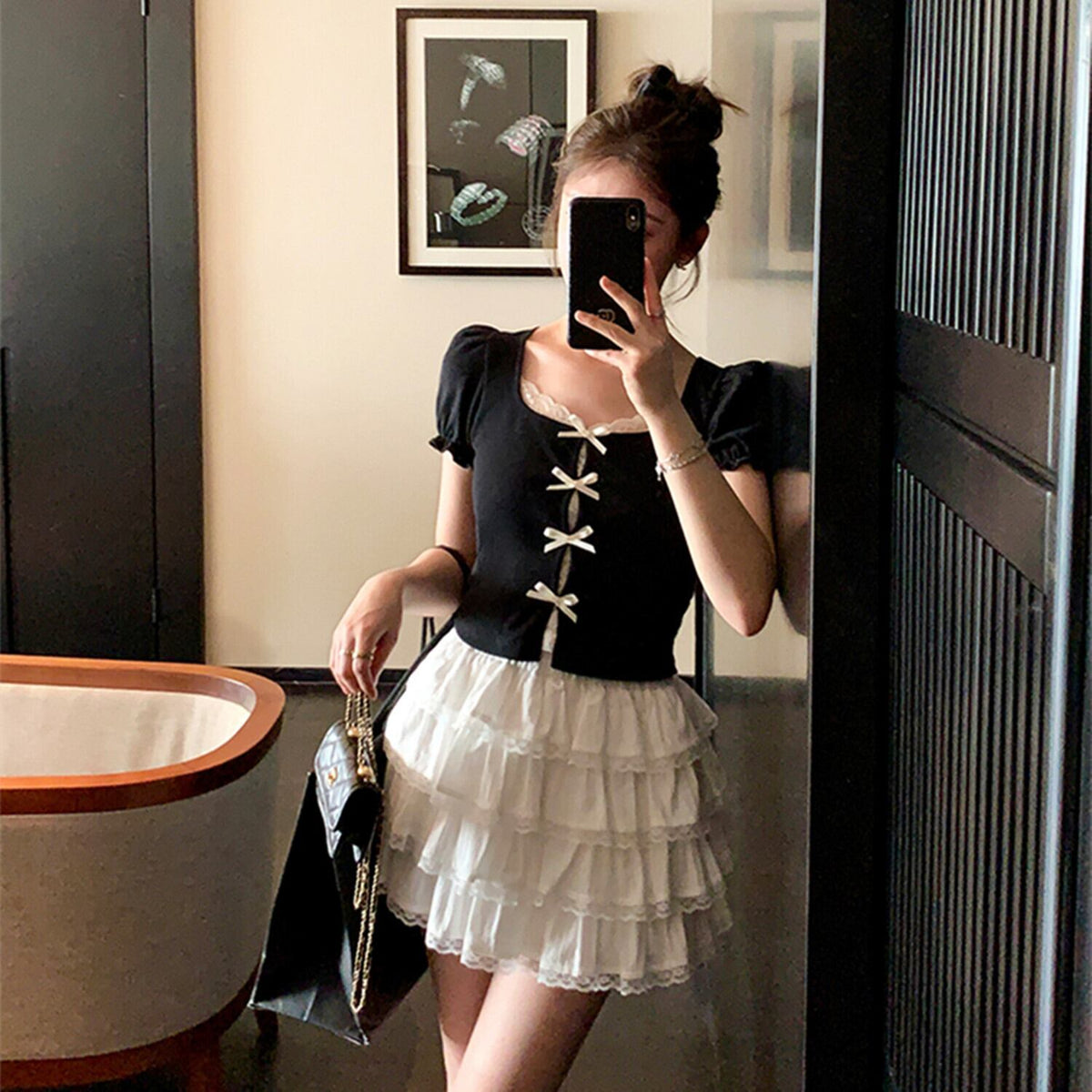 【tops】リボンレースドッキングトップス　N3012