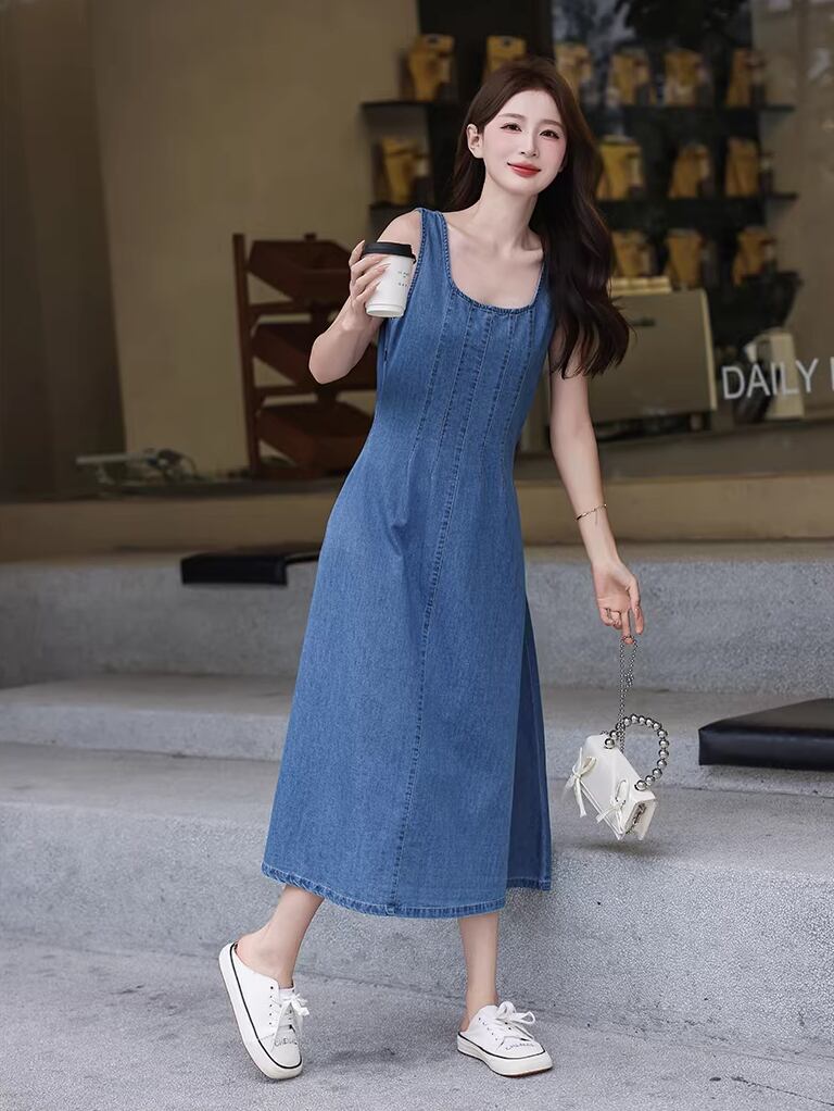 【dress】ロングデニムベストワンピース Q8423