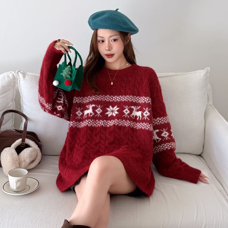 【tops】ノルディック柄ニットトップス Q7466