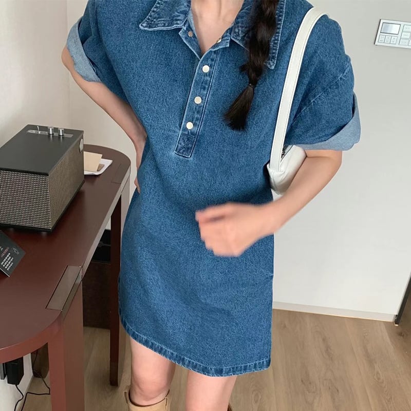 【dress】POLOネックデニムワンピース　M23901