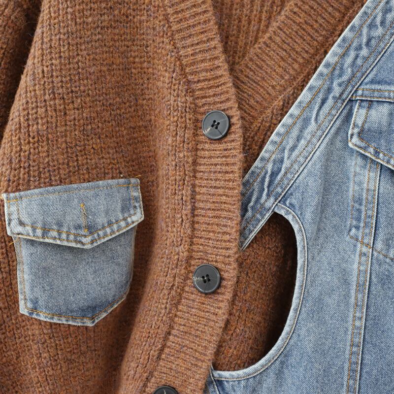【outer】デニム切り替えニットカーデ　M27542