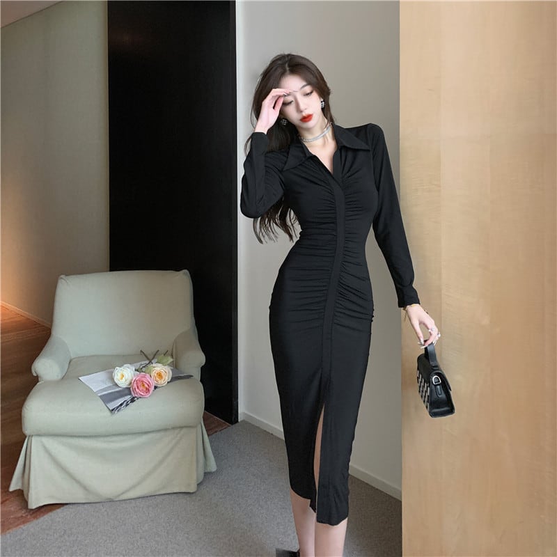 【dress】Vネックギャザーワンピース Q8175
