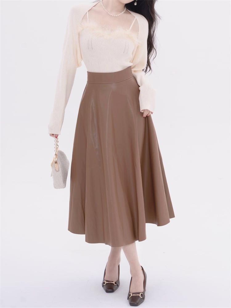 【tops】フェイクファーキャミソール×カーディガンセット　N2128