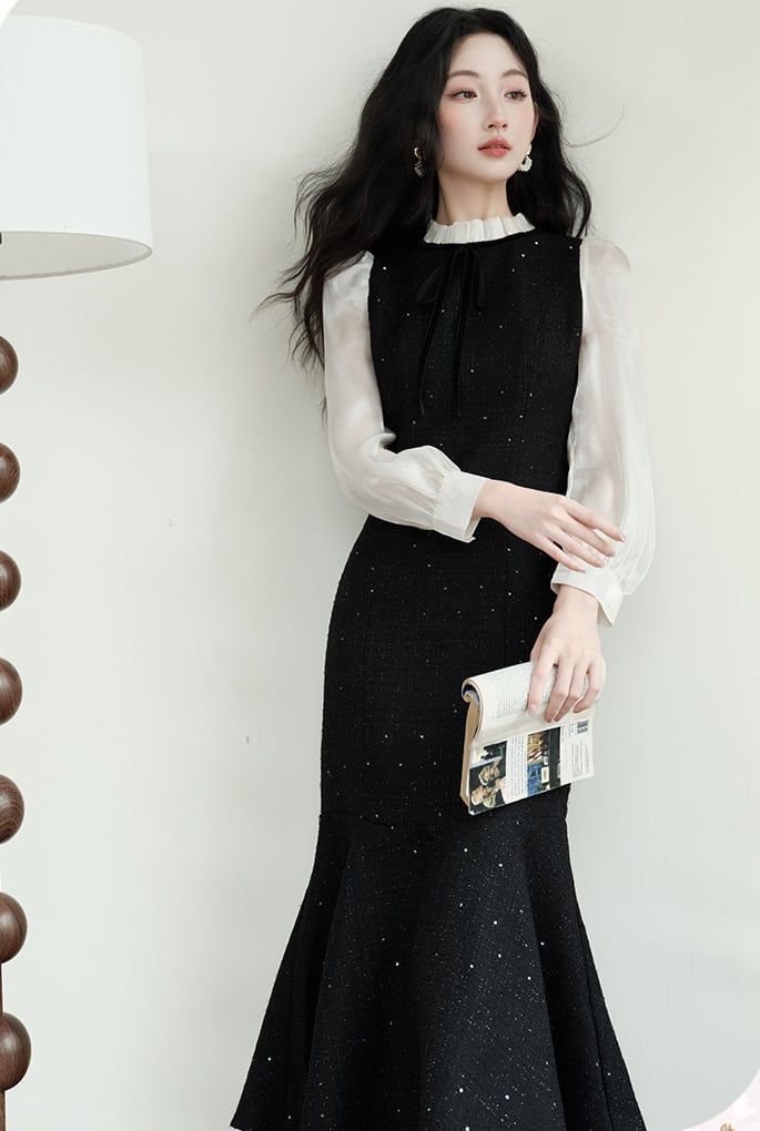 【dress】シアースリーブマーメイドワンピース Q7044