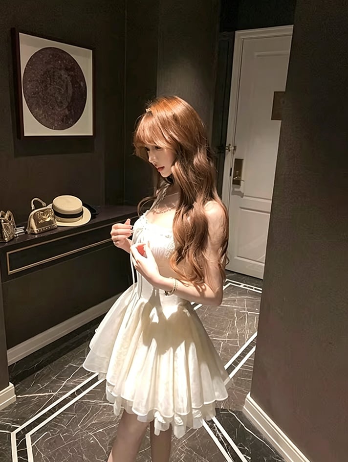 【dress】レースドッキングフレアワンピース Q8470