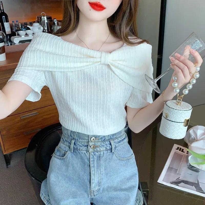 【tops】ボウタイ半袖ブラウスF7452