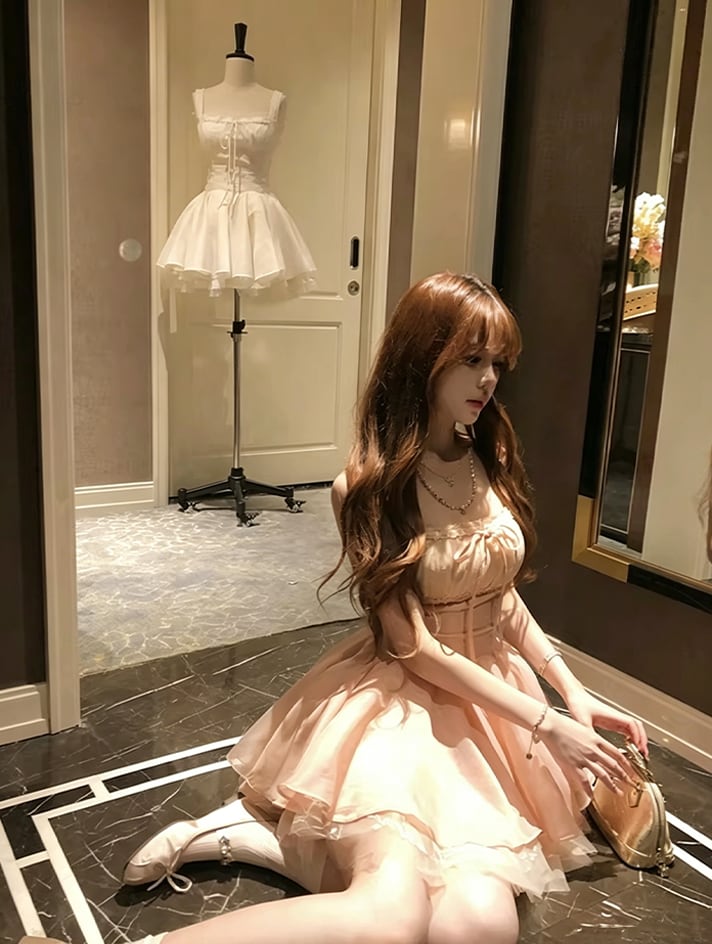 【dress】レースドッキングフレアワンピース Q8470