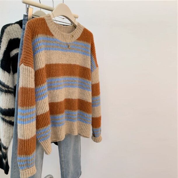 【tops】ボーダー柄ニットセーター　M29239