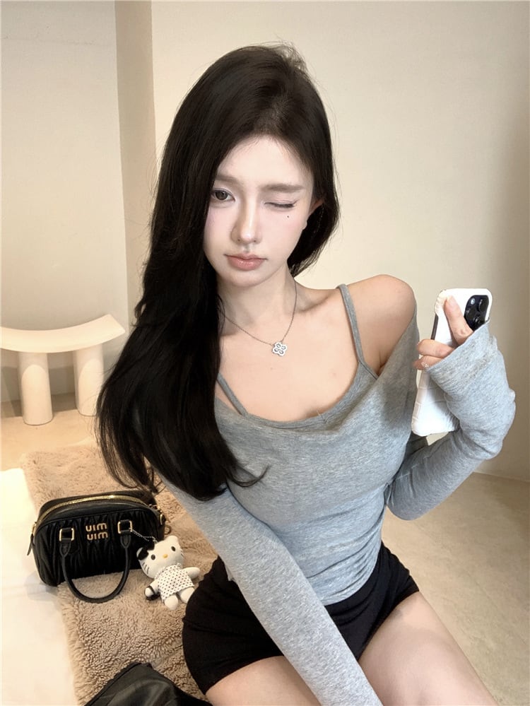 【tops】切り替え長袖Tシャツ　M28178