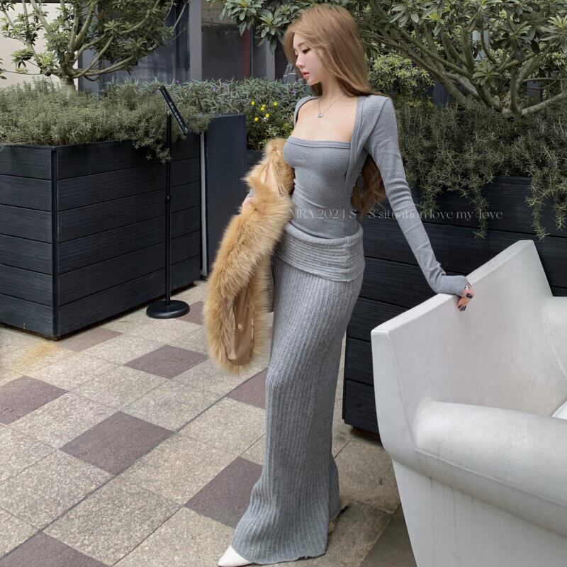 【set】ニットトップス×スカートセット　M28326