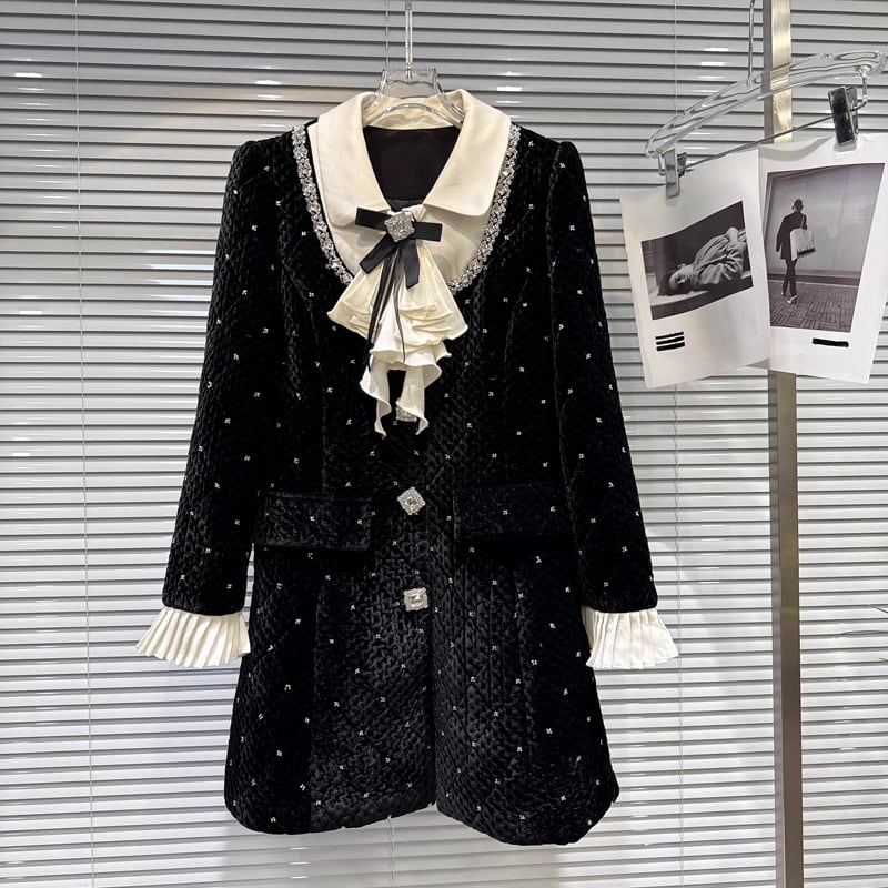 【outer】リボン付きピーターパンカラー中綿コート Q7331