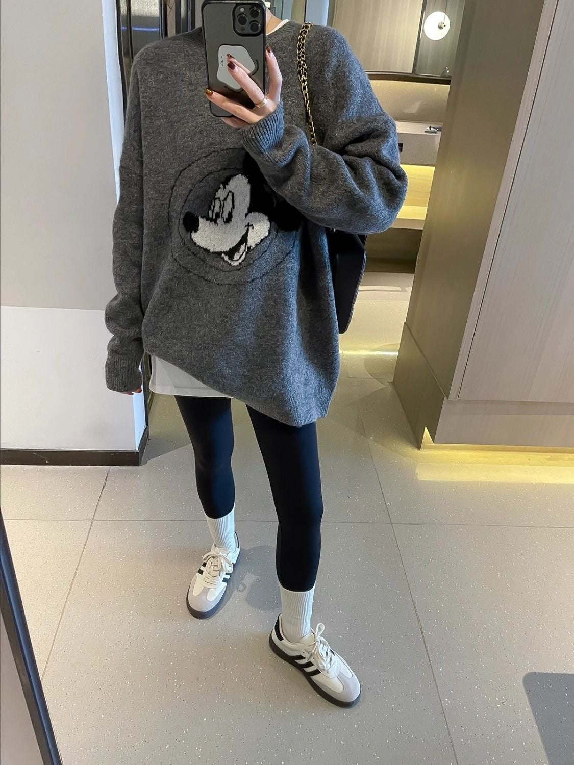 【tops】ラウンドネック長袖ニットセーターF8436