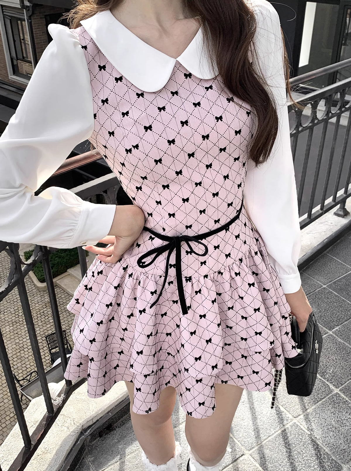 【dress】ピーターパンカラーフェイクレイヤードワンピース Q7570