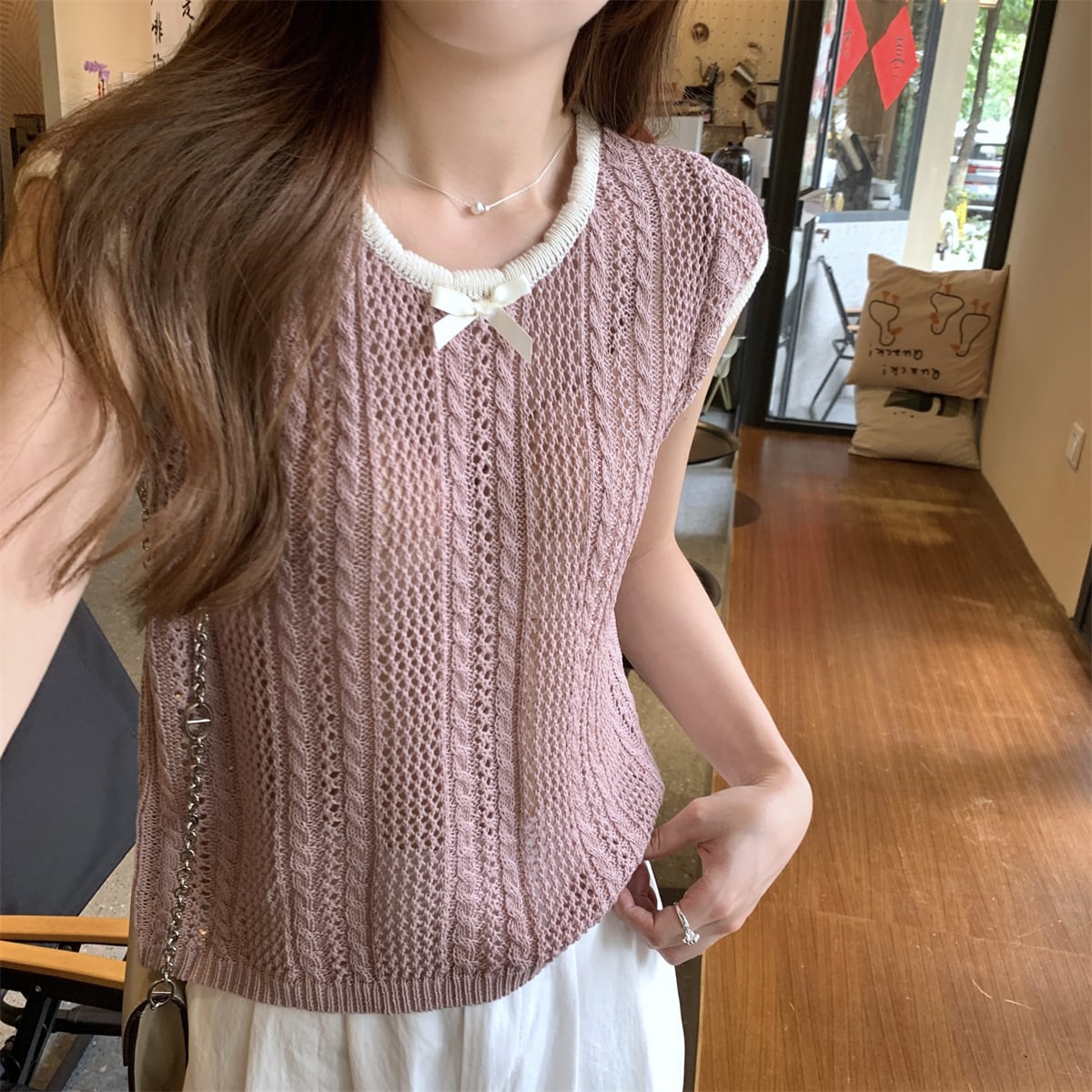 【tops】カットワークニットTシャツ　M24902