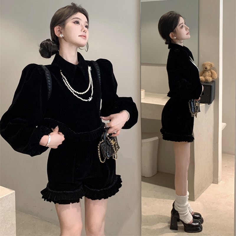 【set】ベルベットトップス×ショートパンツセット　M29464
