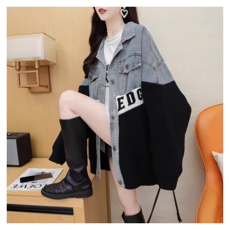 【outer】デニム切り替えニットカーデ　M27504