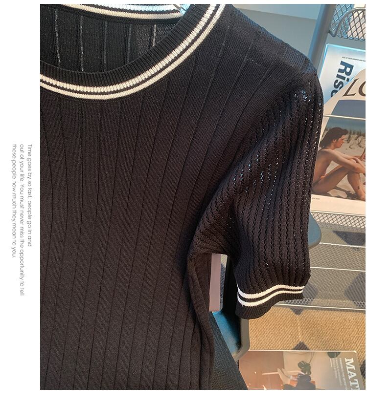 【tops】3色ラウンドネックニットＴシャツF7286