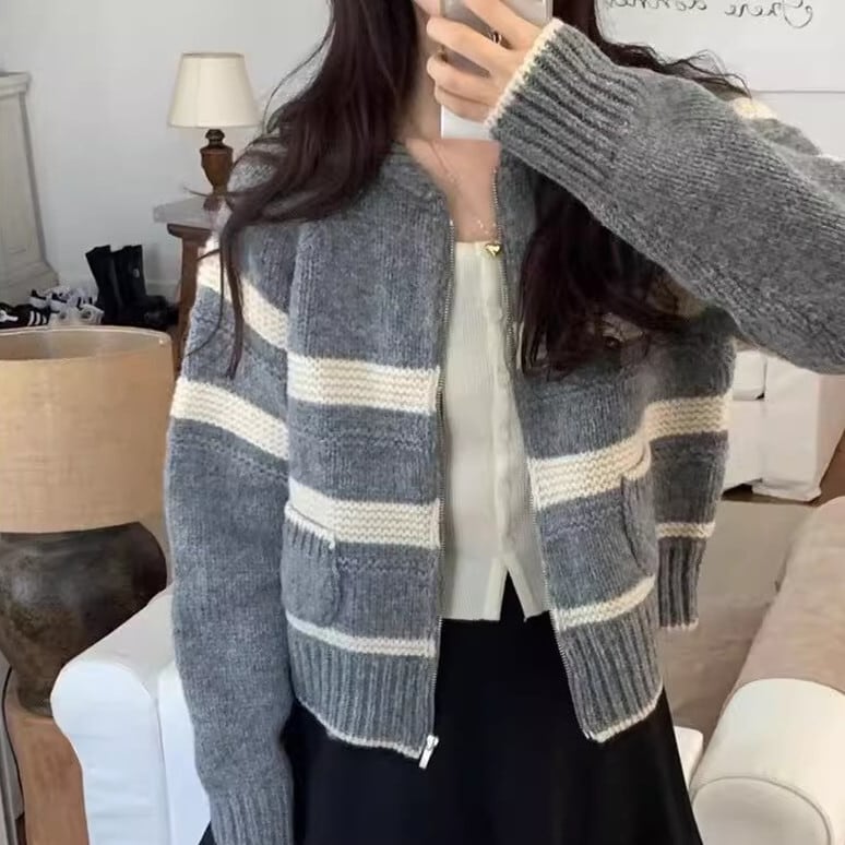 【outer】ボーダー柄ニットカーデ　M27799