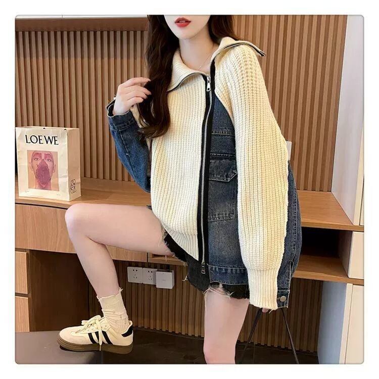 【outer】デニム切り替えニットカーデ　M29333