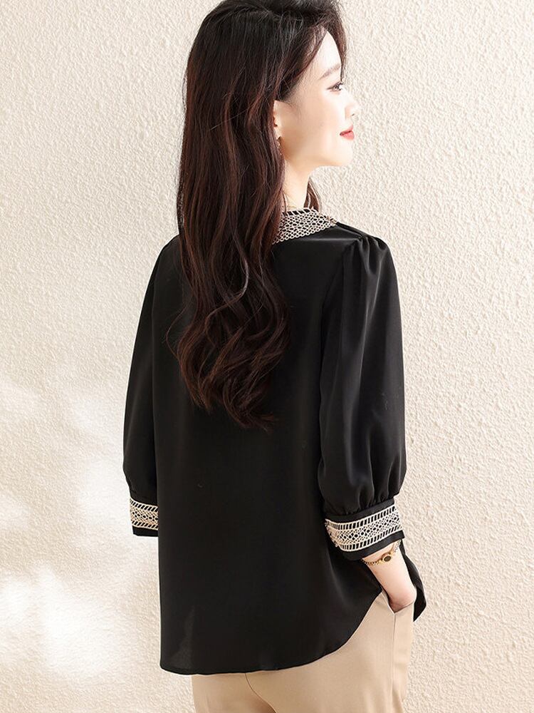 【tops】Vネック5分袖ブラウスG21081