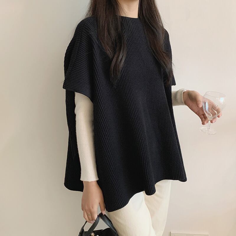 【tops】スリットケープニットジレ　M18411