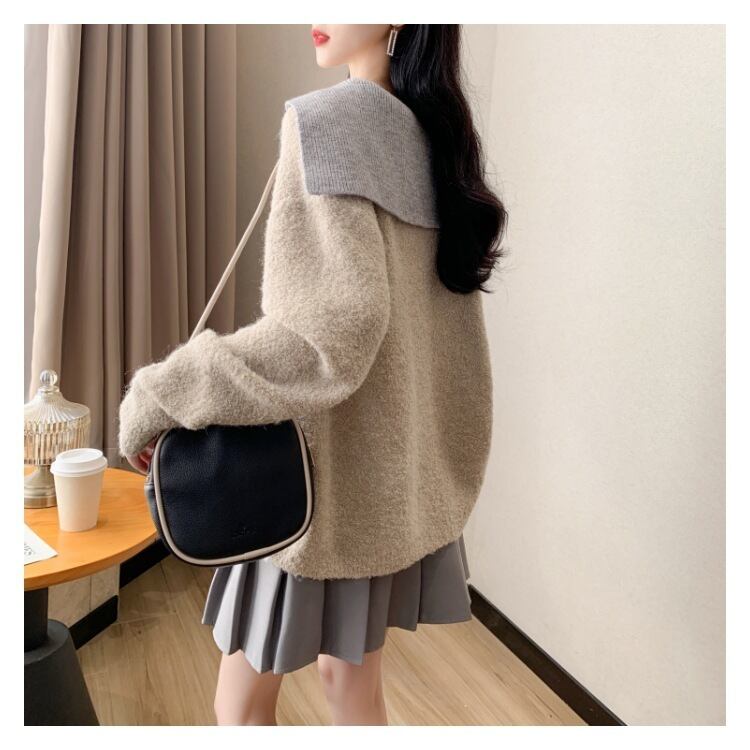 【tops】配色ニットセーター　M18490