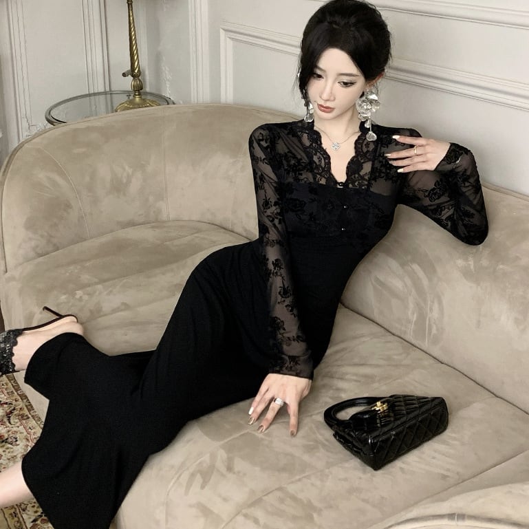【dress】レース切り替えワンピース　M29431