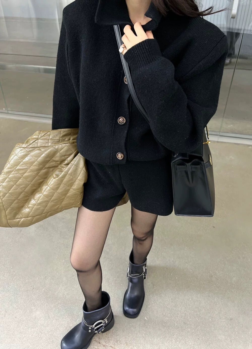 【set】ニットカーデ×ショートパンツセット　M25552