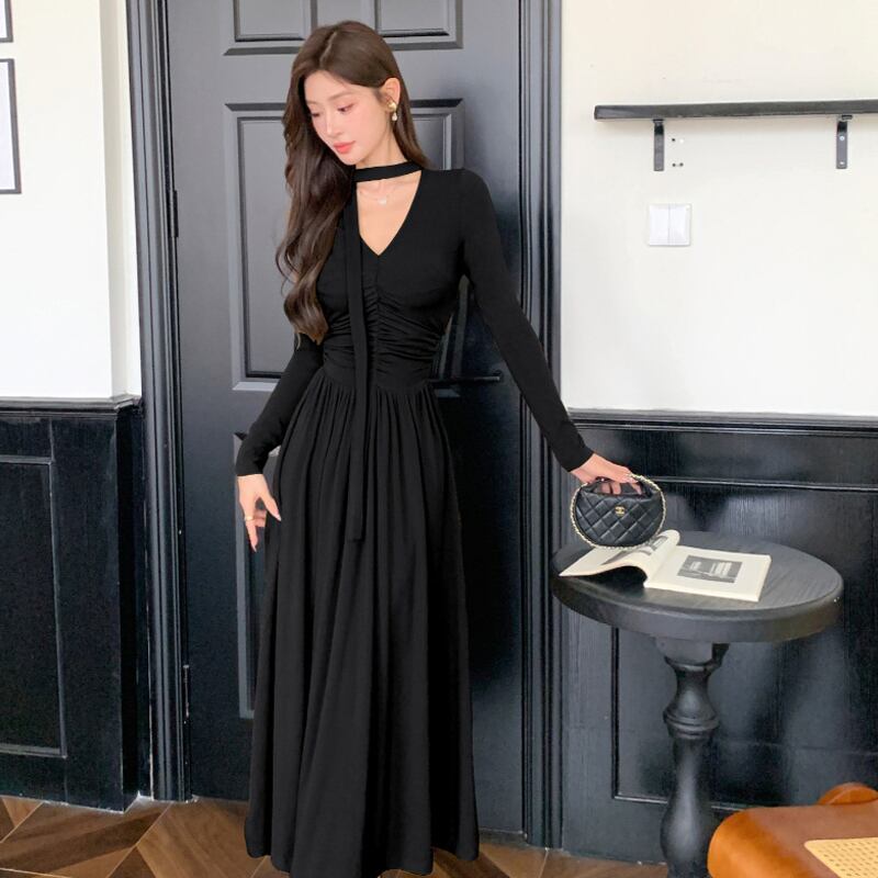 【dress】スカーフ付きAラインワンピース Q6911