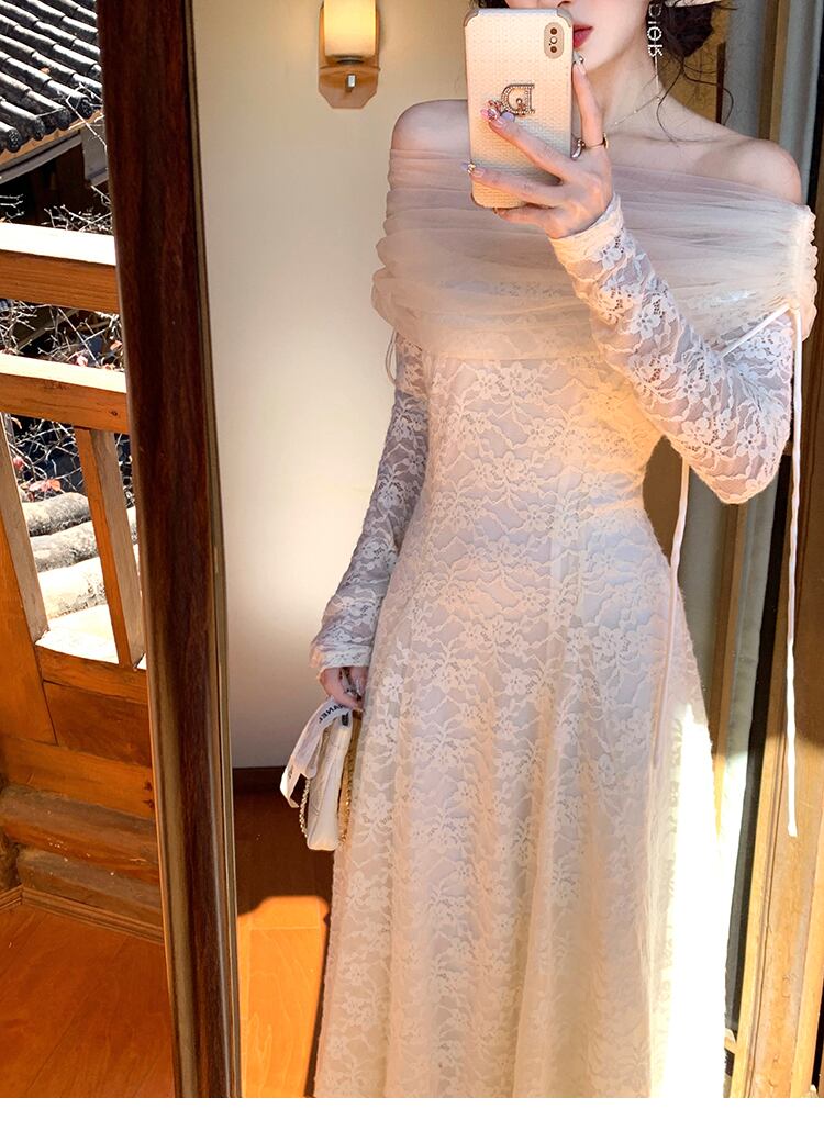 【dress】チュールドッキングレースワンピース　N3528