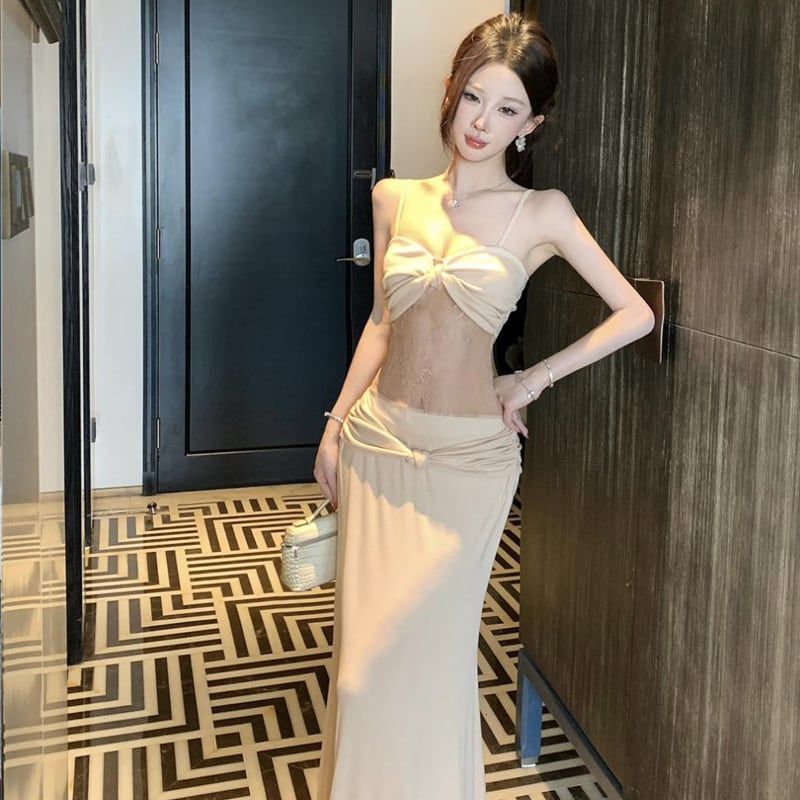 【dress】レースドッキングロングキャミワンピース Q8187