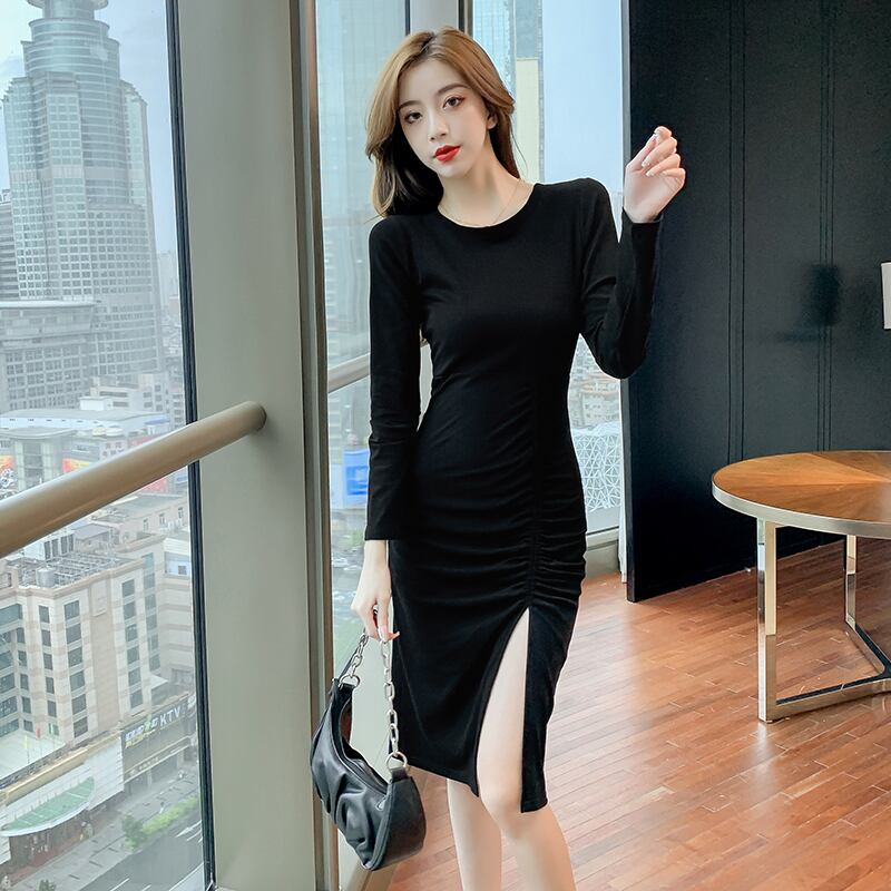 【dress】エレガント気質満点秋体型カバーデザインタイトスリットワンピース G2236
