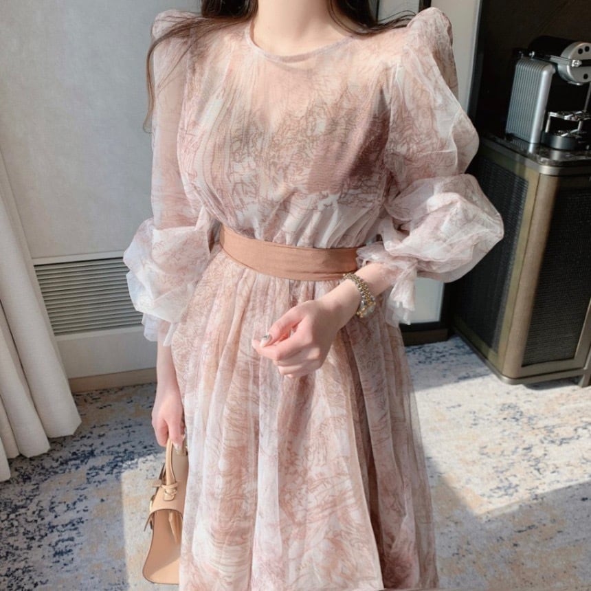 【dress】パフスリーブチュールワンピース　M30144