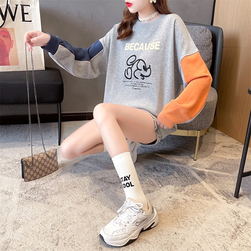 【tops】キュート長袖配色パーカーF6234