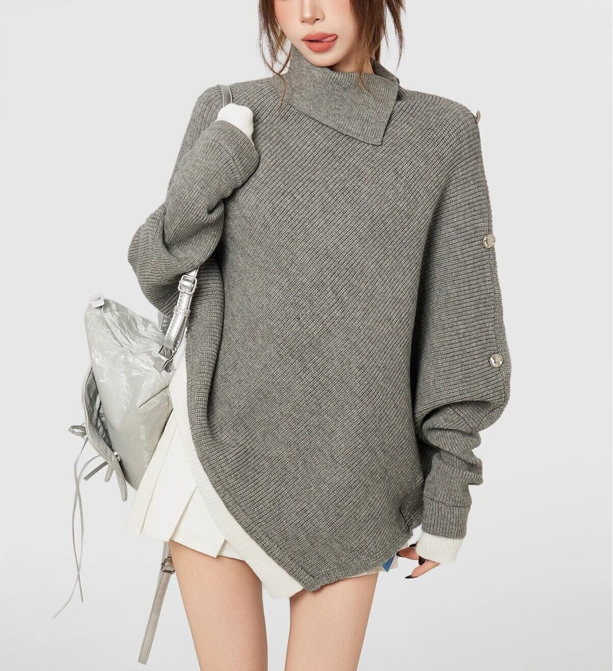 【tops】ハイネックドルマンスリーブニットトップス　N2896