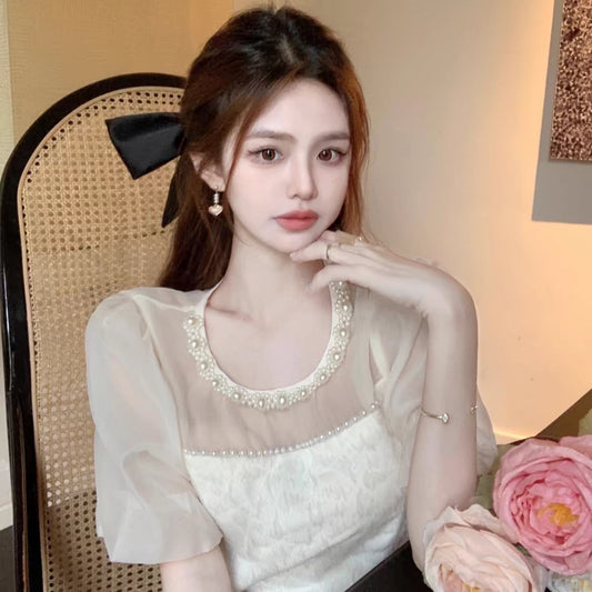 【tops】パフスリーブビーズブラウスG20983