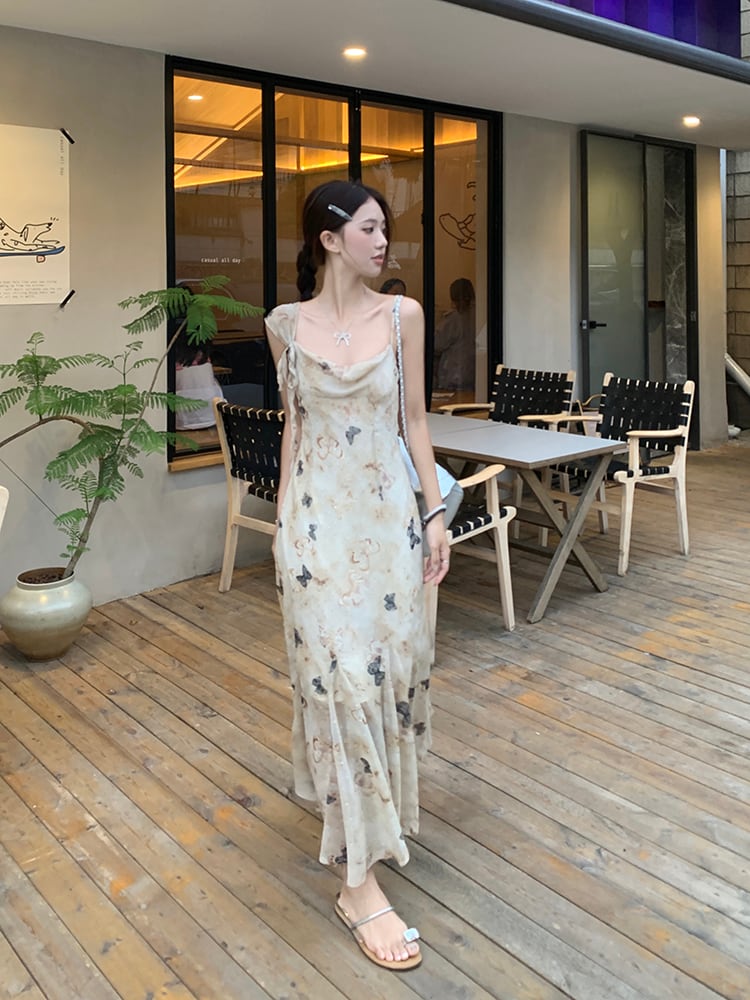 【dress】フランス風プリントキャミワンピース G21521