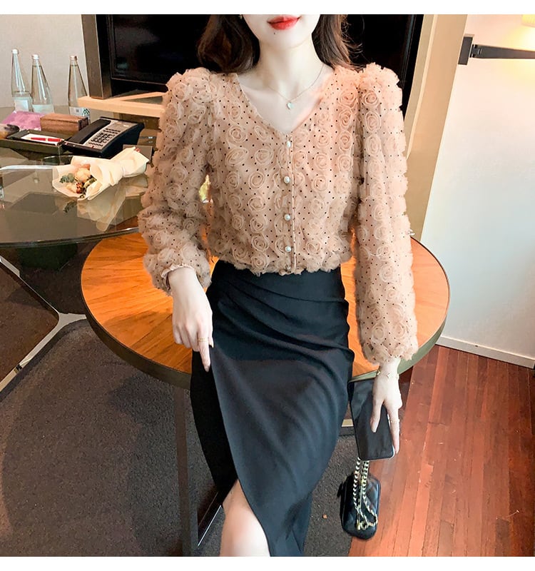 【tops】立体フラワーシャツトップス　M28607