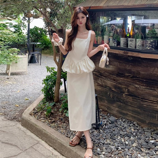 【set】ギャザーキャミソール+スカート２点セットF7438