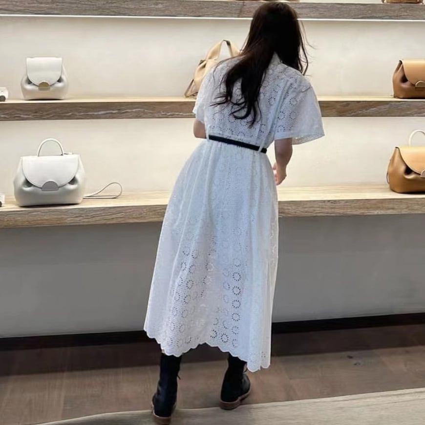 【set】カットワークワンピース×ショートパンツセット　M24749