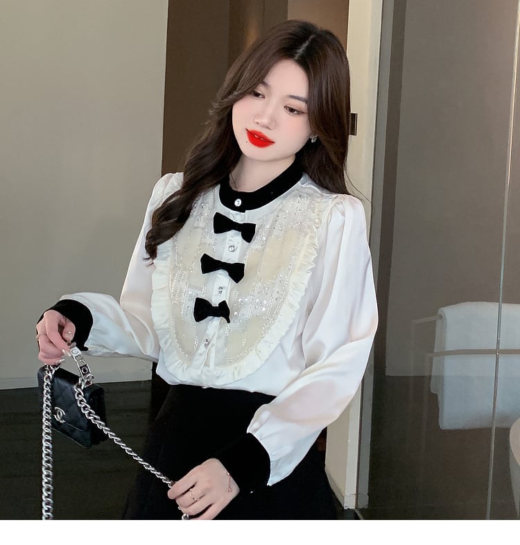 【tops】リボン付きシャツトップス　M25721