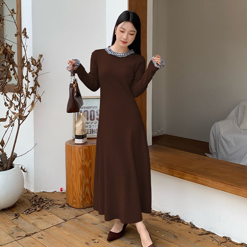 【dress】パール付きニットワンピース Q7053
