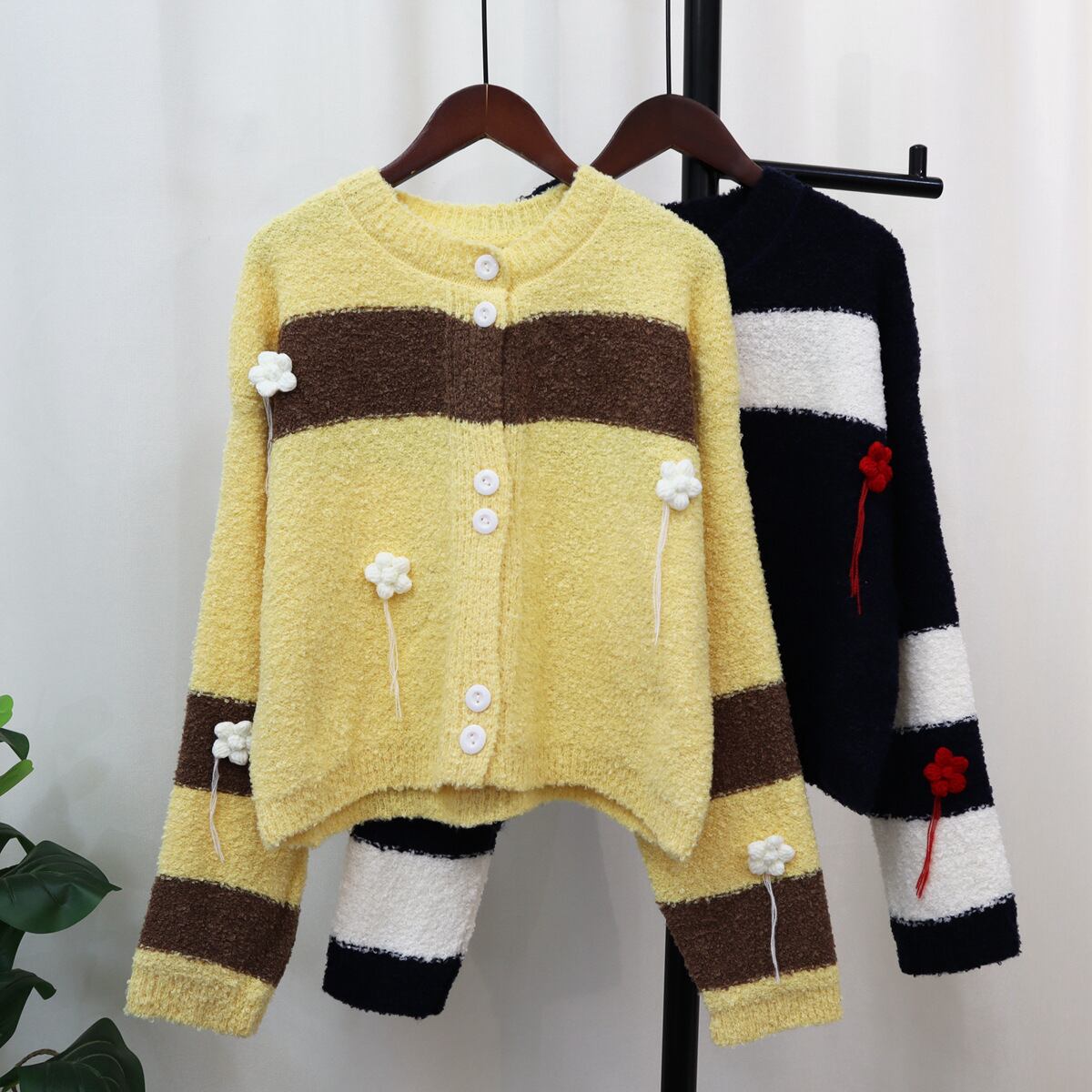 【outer】ボーダー柄ニットカーデ　M18782