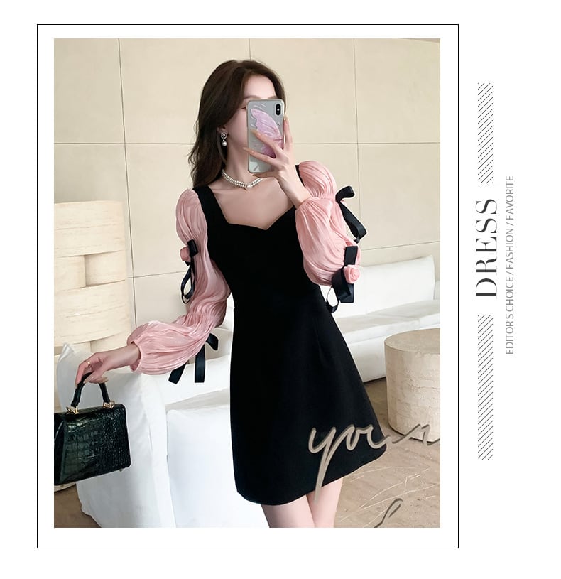 【dress】リボンランタンスリーブワンピース G21129