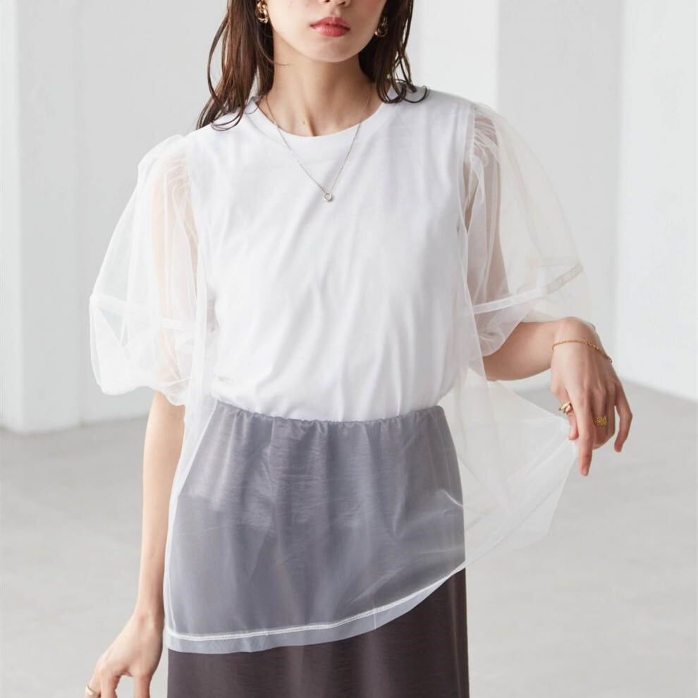 【tops】チュールコンビTシャツ　M30196